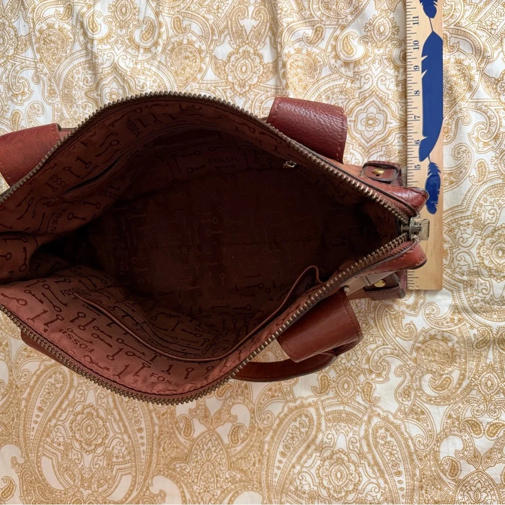 Fossil Vintage Revival Satchel Two-Tone Brown Leather Tote - Picture 10 of 16